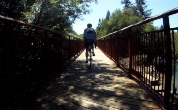 Rails to Trails path. Yelm-Tenino Trail in Washington State.