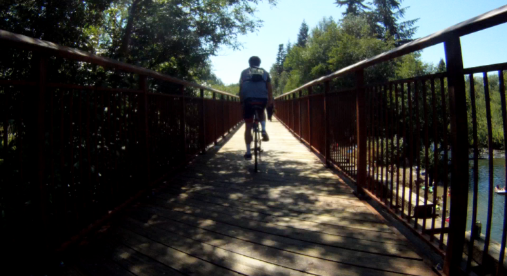 Rails to Trails path. Yelm-Tenino Trail in Washington State.