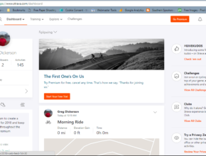 The Strava app dashboard.