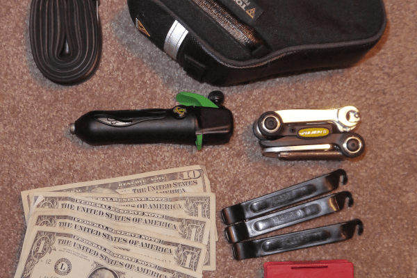 Essential items to carry in your bicycle saddle bag.