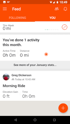 Feed screen with the ride you just recorded at the top of the feed.